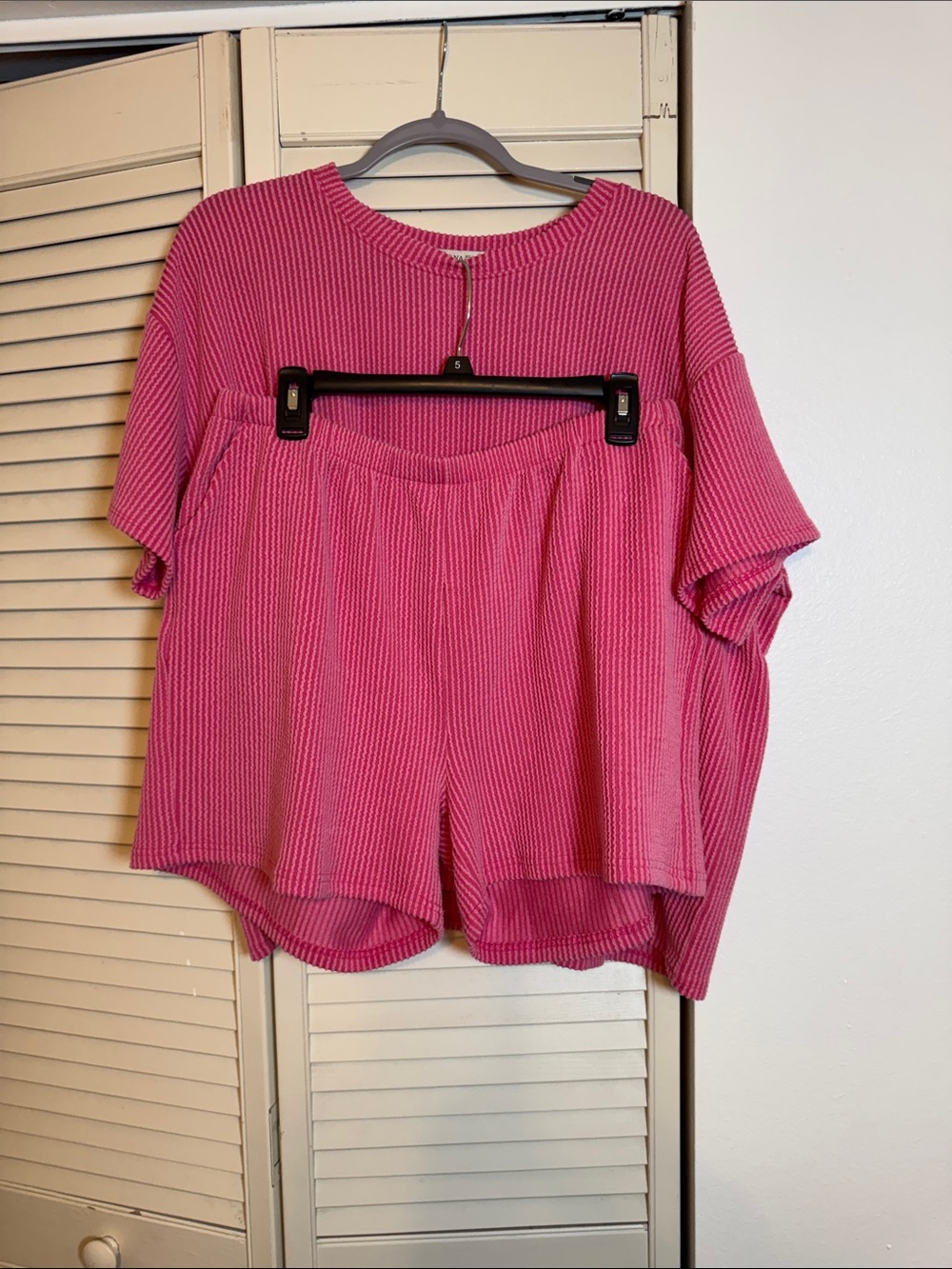 Zenana Outfitters Ribbed Pink Short Sleeve Top & Shorts Set